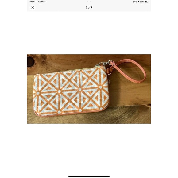 Spartina Daufuskie Island Wristlet in Orange/Ivory Natural Linen/Leather - Picture 2 of 7